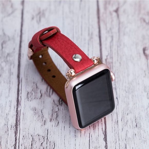 Premium Leather Apple Watch Band Straps Red - Picture 8 of 13